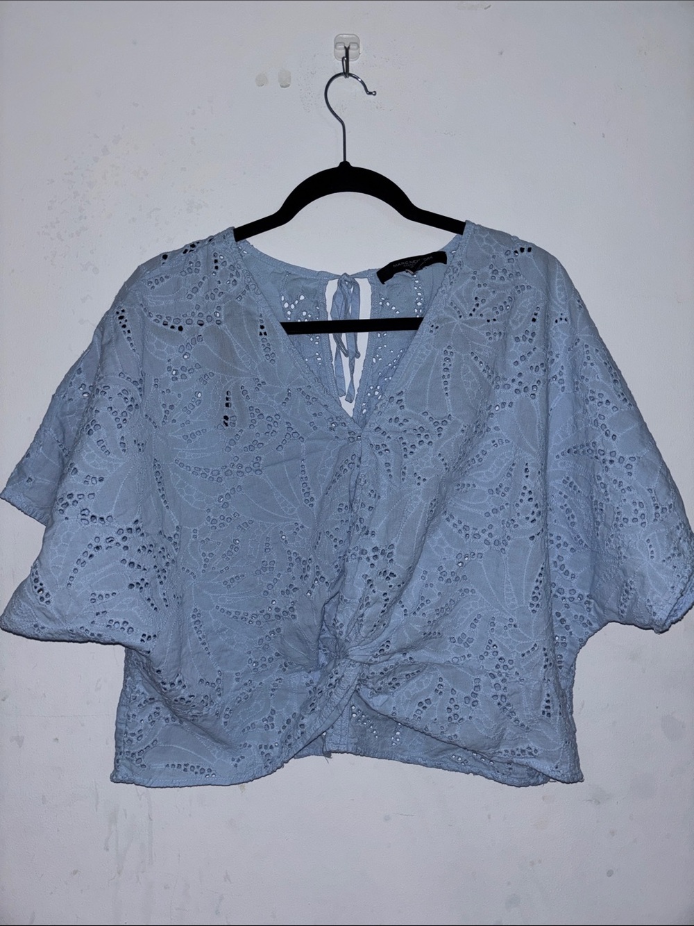 Women’s Light Blue Eyelet Twist-Front Top